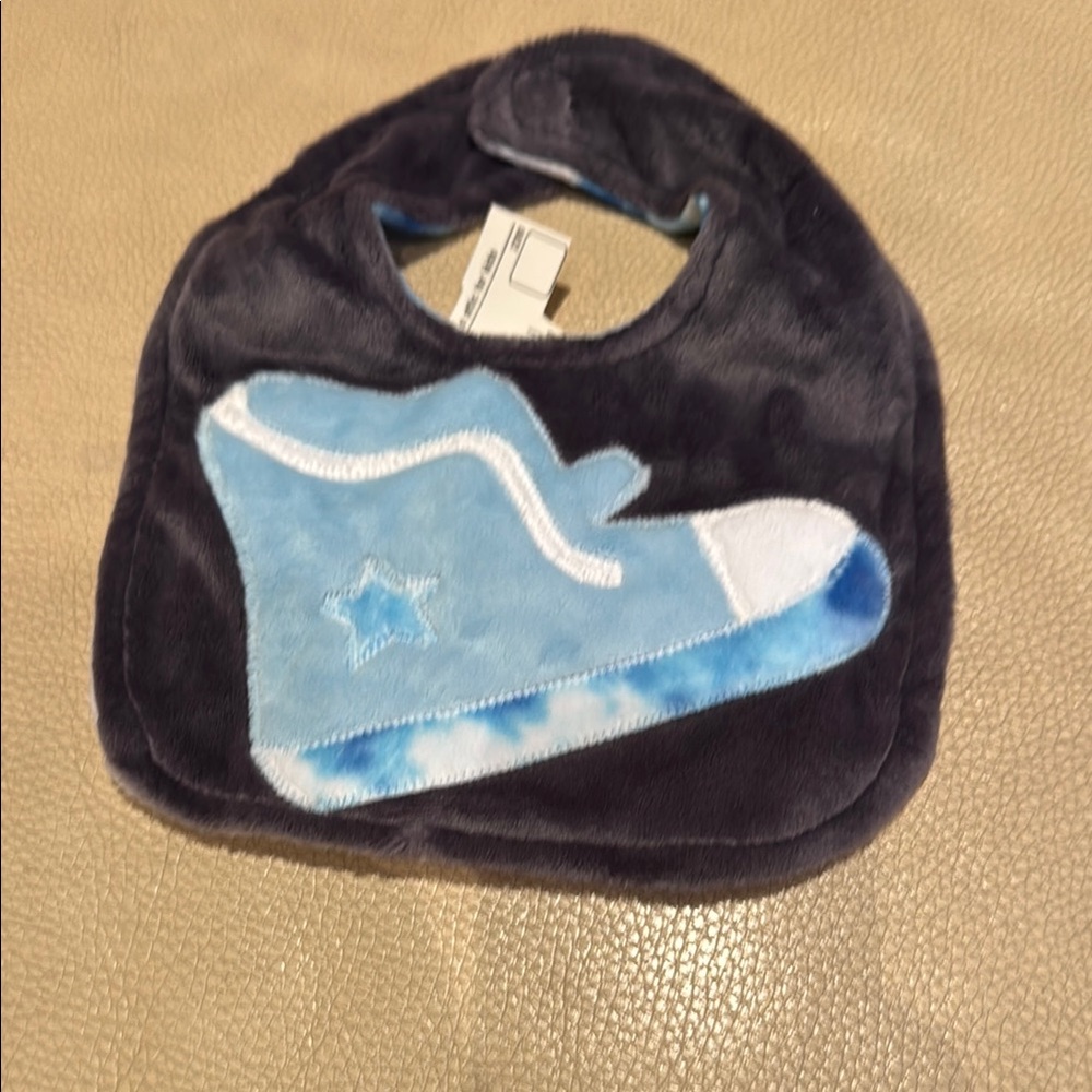 Blue and Black Bib with Shoe Appliqué